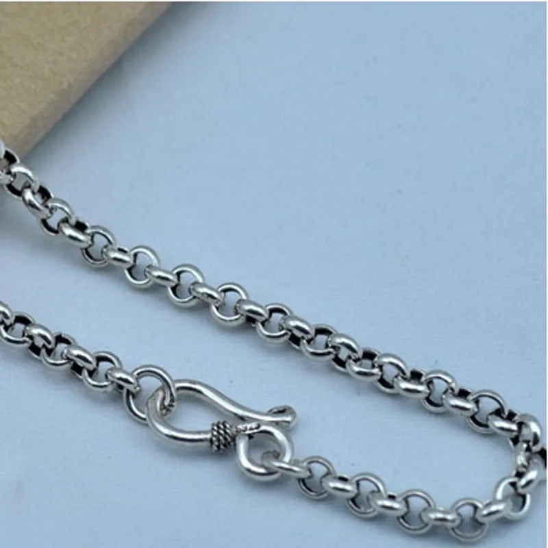 BOCAI S925 Silver Circle Necklace Retro All-Match Sweater Chain for Men and Women Valentine's Day Gift