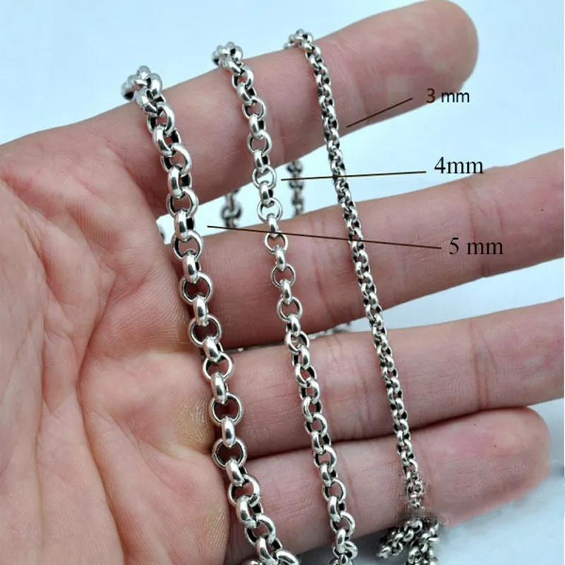 BOCAI S925 Silver Circle Necklace Retro All-Match Sweater Chain for Men and Women Valentine's Day Gift
