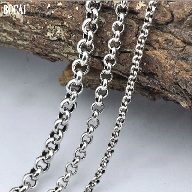 BOCAI S925 Silver Circle Necklace Retro All-Match Sweater Chain for Men and Women Valentine's Day Gift