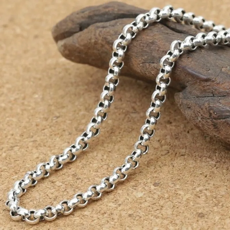 BOCAI S925 Silver Circle Necklace Retro All-Match Sweater Chain for Men and Women Valentine's Day Gift