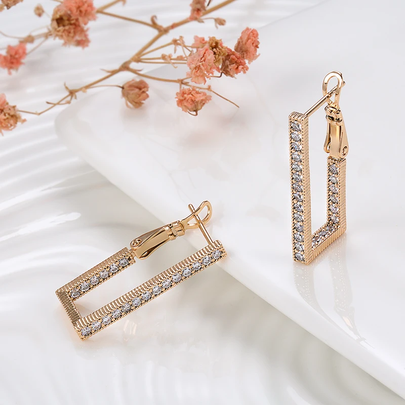 Zircon Long Rectangle Dangle Earrings