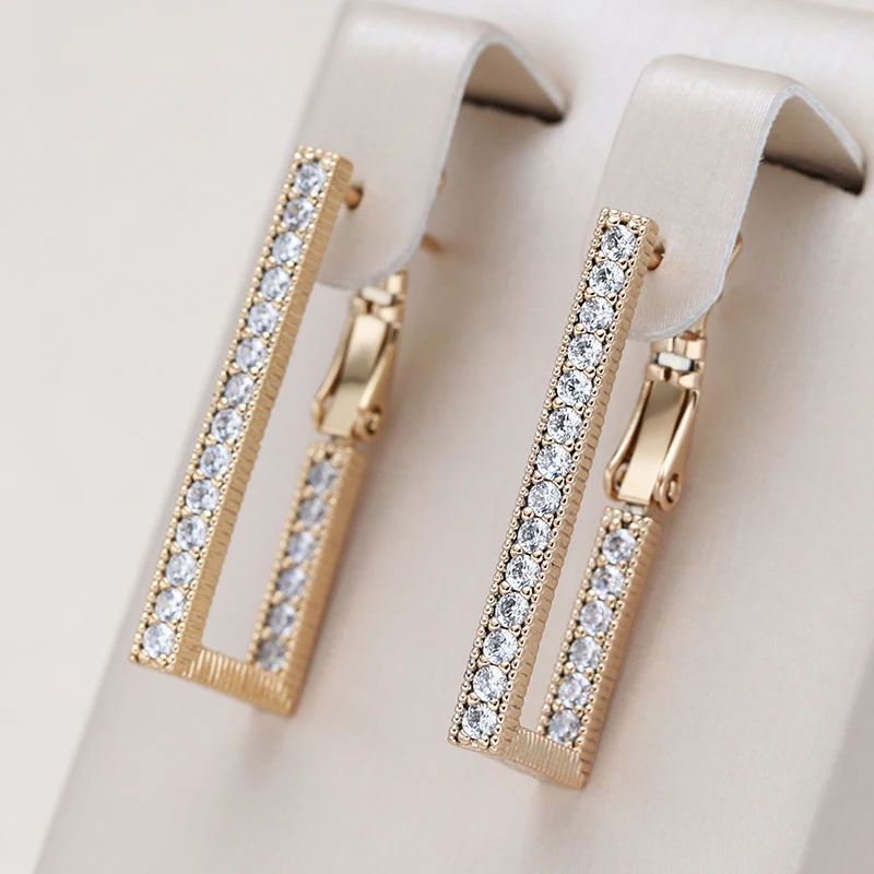 Zircon Long Rectangle Dangle Earrings