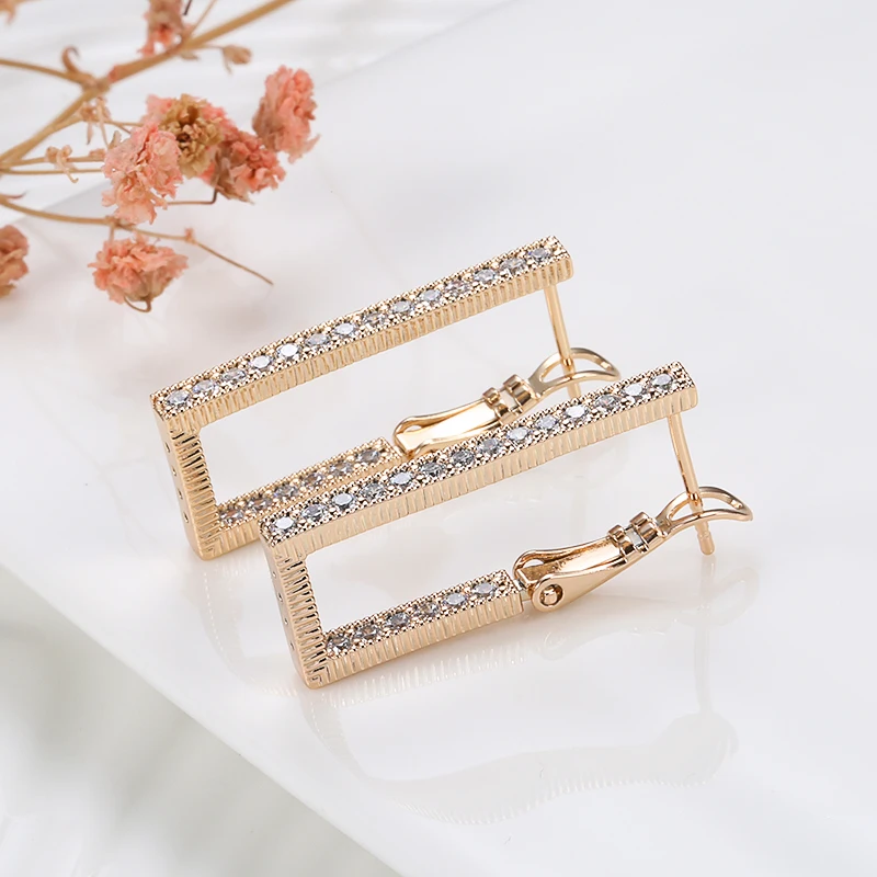 Zircon Long Rectangle Dangle Earrings