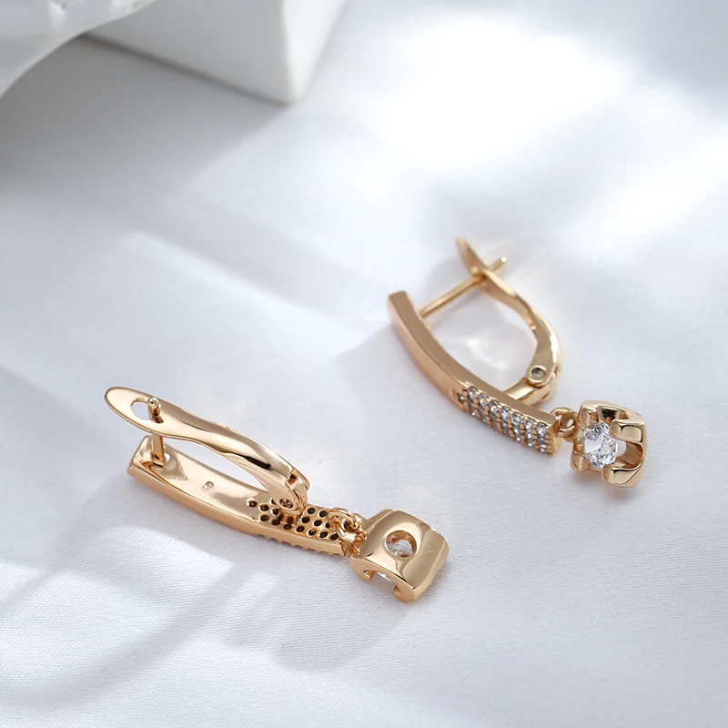 Kienl Trendy 585 Rose Gold Ethnic Bridal Dangle Earrings for Women Vintage Wedding Natural Zircon English Earrings Daily Jewelry