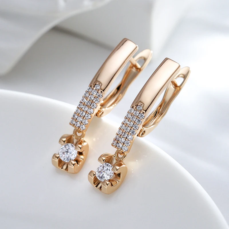 Kienl Trendy 585 Rose Gold Ethnic Bridal Dangle Earrings for Women Vintage Wedding Natural Zircon English Earrings Daily Jewelry