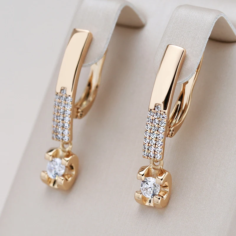Kienl Trendy 585 Rose Gold Ethnic Bridal Dangle Earrings for Women Vintage Wedding Natural Zircon English Earrings Daily Jewelry