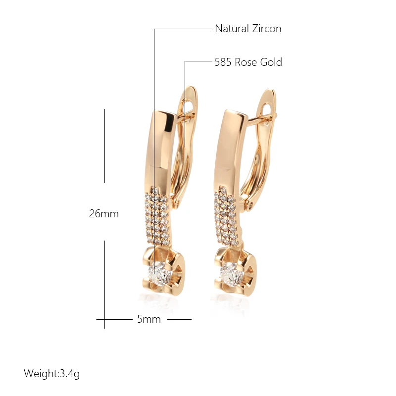 Kienl Trendy 585 Rose Gold Ethnic Bridal Dangle Earrings for Women Vintage Wedding Natural Zircon English Earrings Daily Jewelry