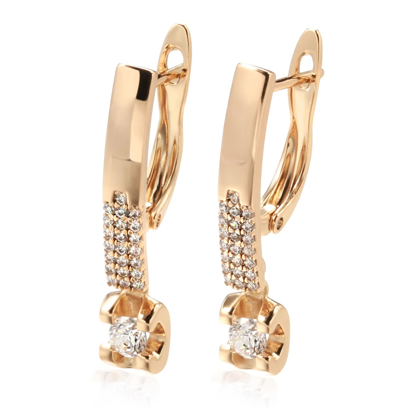 Kienl Trendy 585 Rose Gold Ethnic Bridal Dangle Earrings for Women Vintage Wedding Natural Zircon English Earrings Daily Jewelry