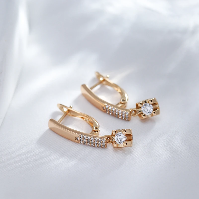 Kienl Trendy 585 Rose Gold Ethnic Bridal Dangle Earrings for Women Vintage Wedding Natural Zircon English Earrings Daily Jewelry