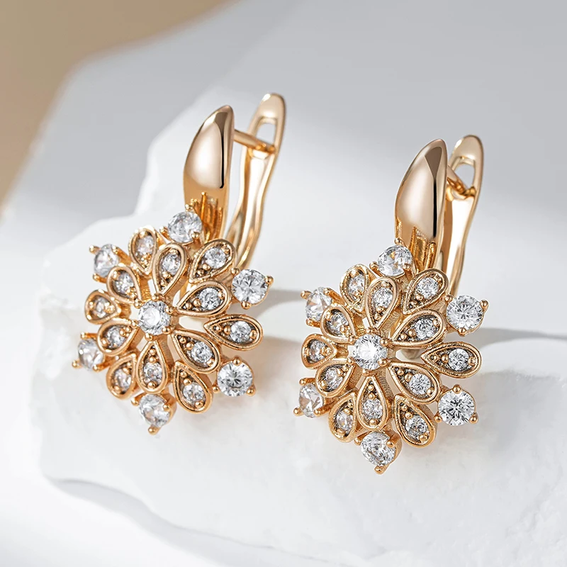 Ethnic Crystal Flower Dangle Earrings