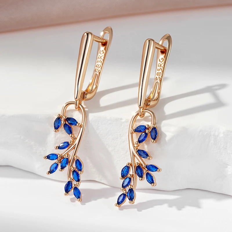 Blue Zircon Leaf Shape Dangle Earrings