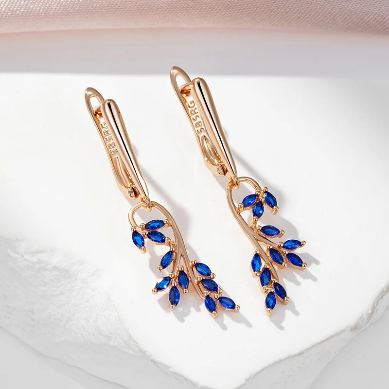 Blue Zircon Leaf Shape Dangle Earrings