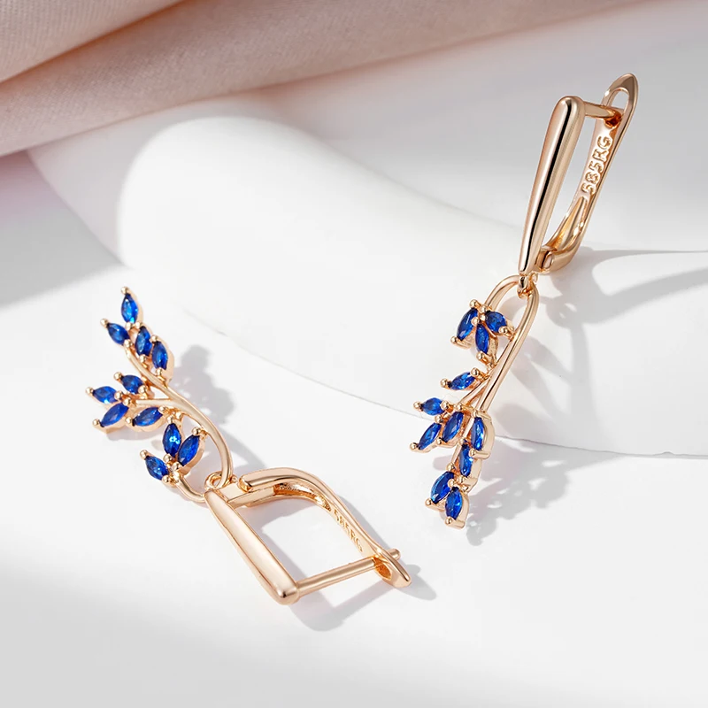 Blue Zircon Leaf Shape Dangle Earrings