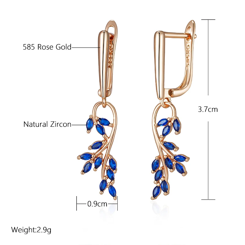 Blue Zircon Leaf Shape Dangle Earrings
