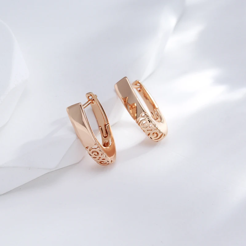 Fashion 585 Rose Gold Color Hoop Earrings