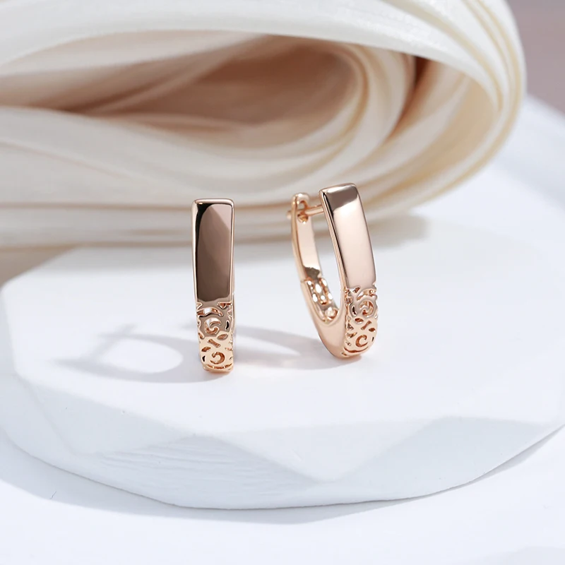 Fashion 585 Rose Gold Color Hoop Earrings