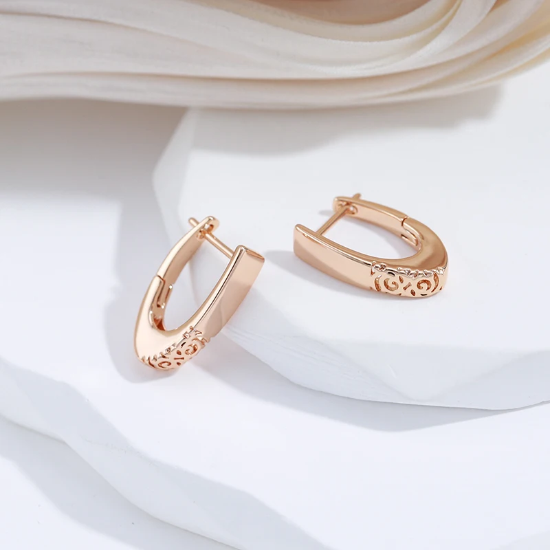 Fashion 585 Rose Gold Color Hoop Earrings