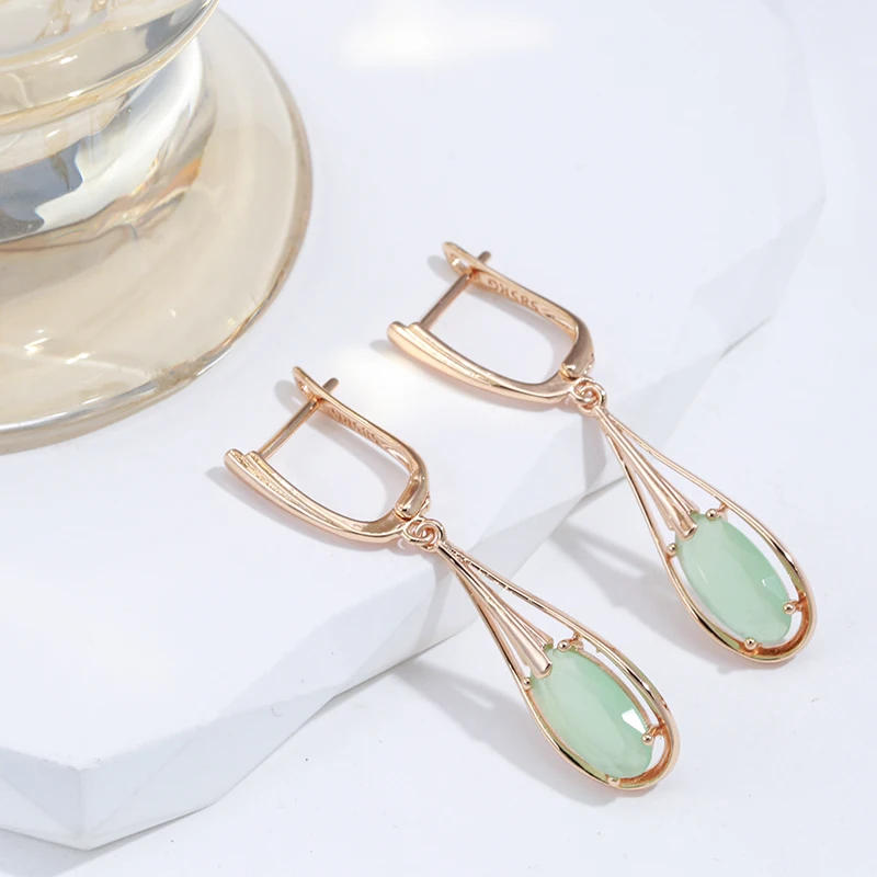 Emerald Long Drop Zircon Earrings