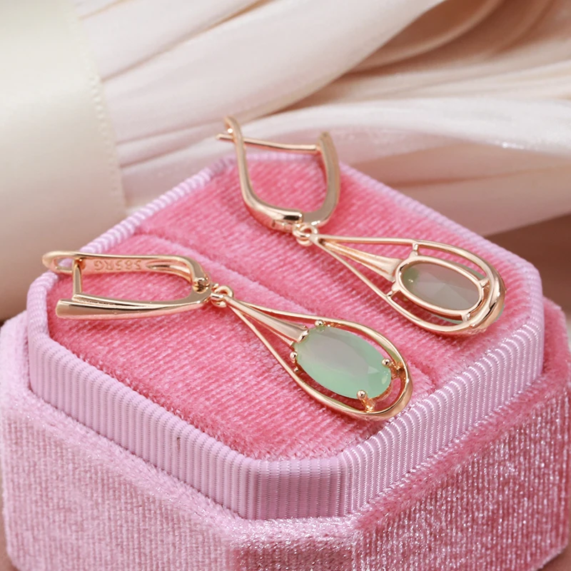 Emerald Long Drop Zircon Earrings