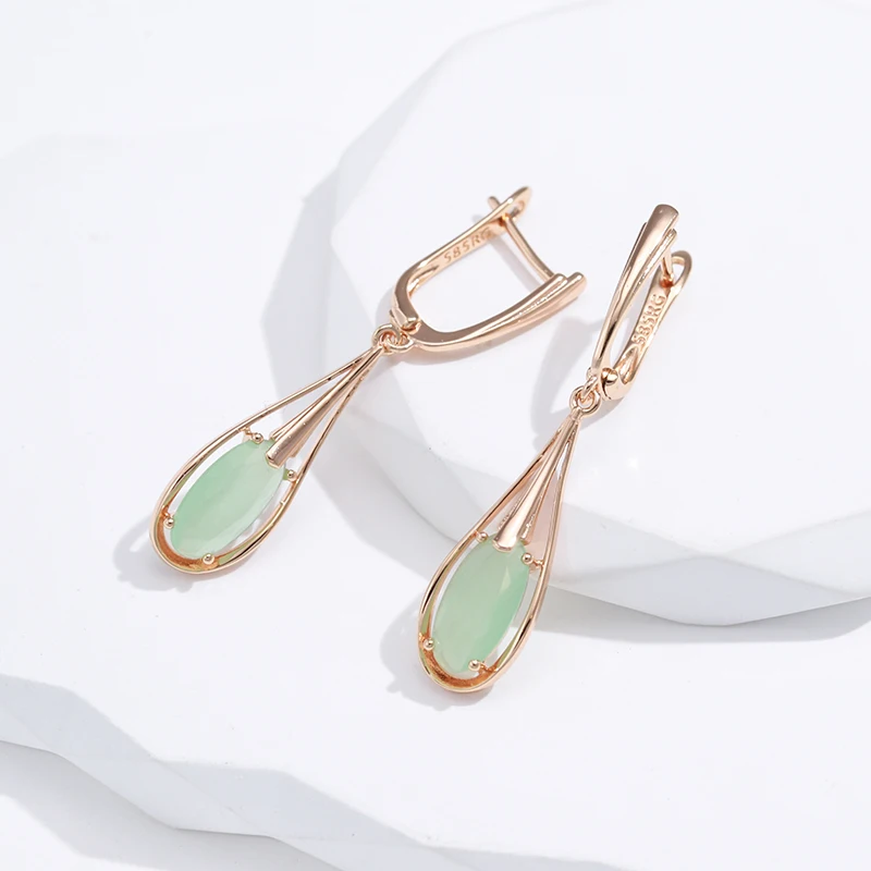 Emerald Long Drop Zircon Earrings