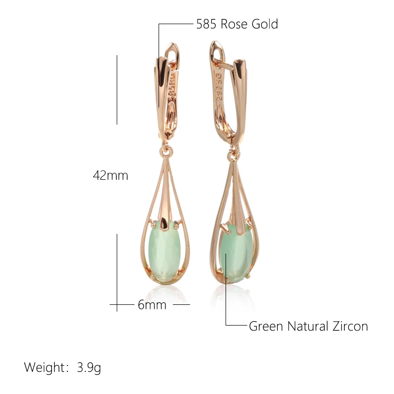 Emerald Long Drop Zircon Earrings