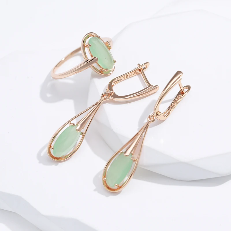 Emerald Long Drop Zircon Earrings