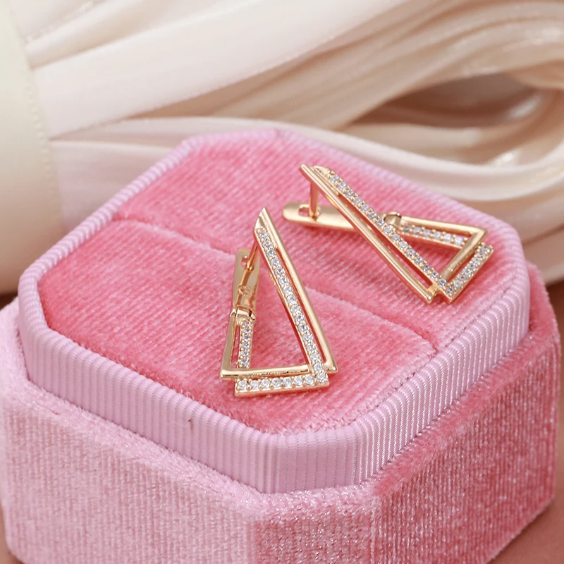 Triangle 585 Rose Gold Color Earrings