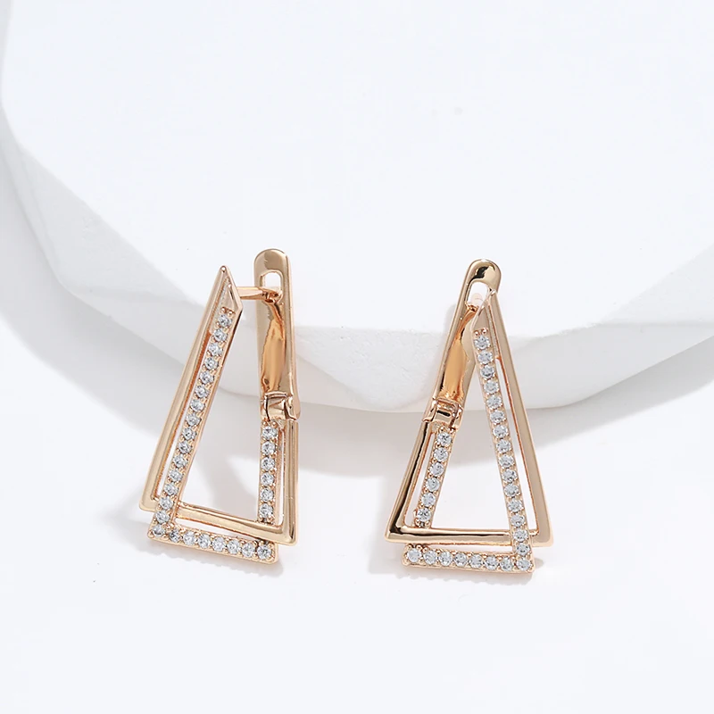 Triangle 585 Rose Gold Color Earrings
