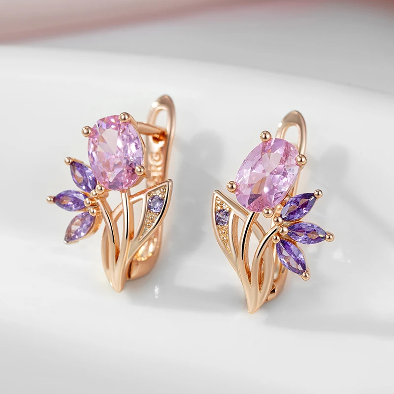 Purple Natural Zircon Flower Drop Earrings