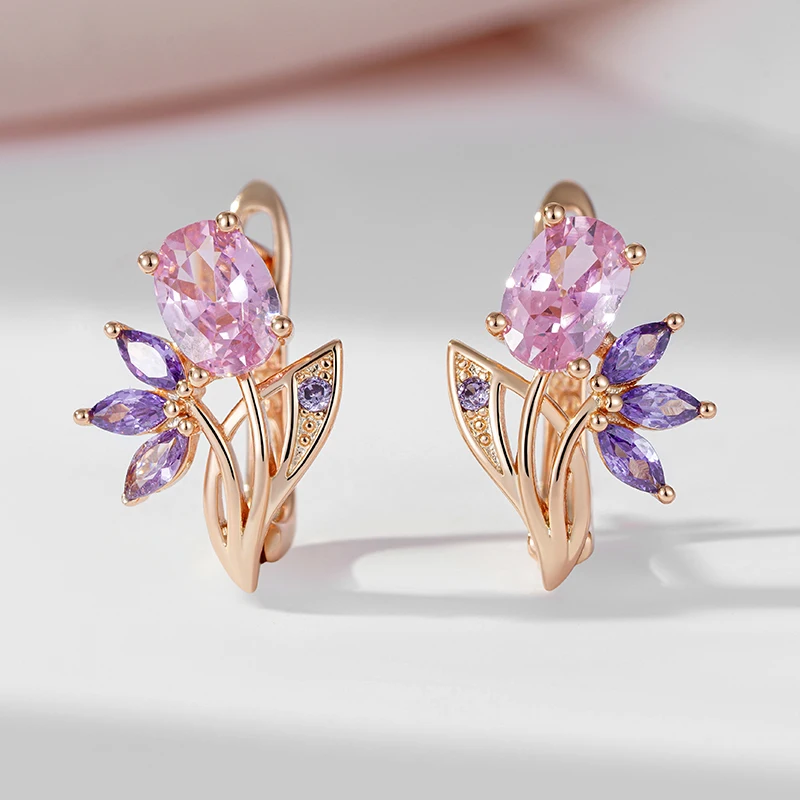Purple Natural Zircon Flower Drop Earrings