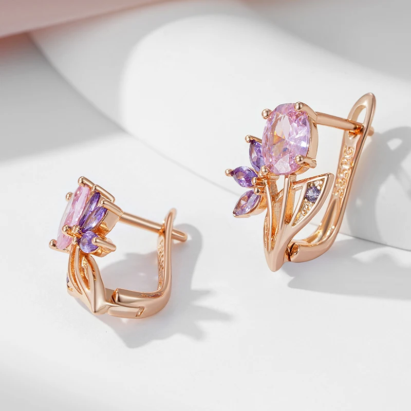 Purple Natural Zircon Flower Drop Earrings