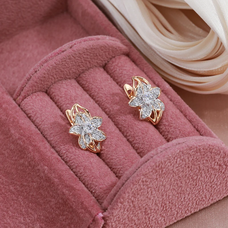 Gold Color Silver Plated Flower Earrings