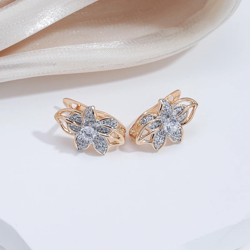 Gold Color Silver Plated Flower Earrings