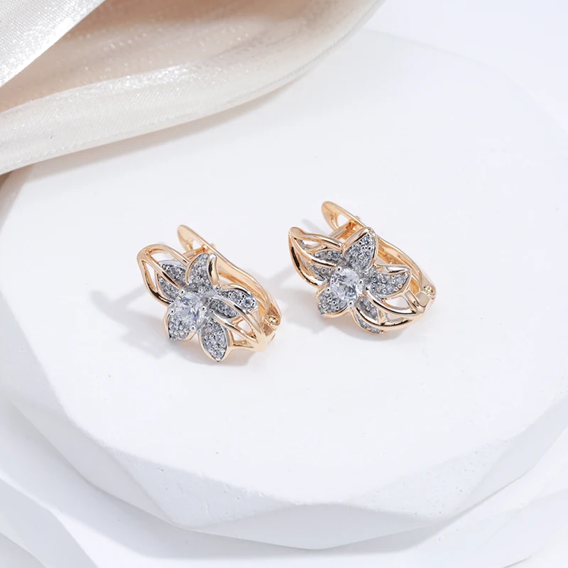 Gold Color Silver Plated Flower Earrings