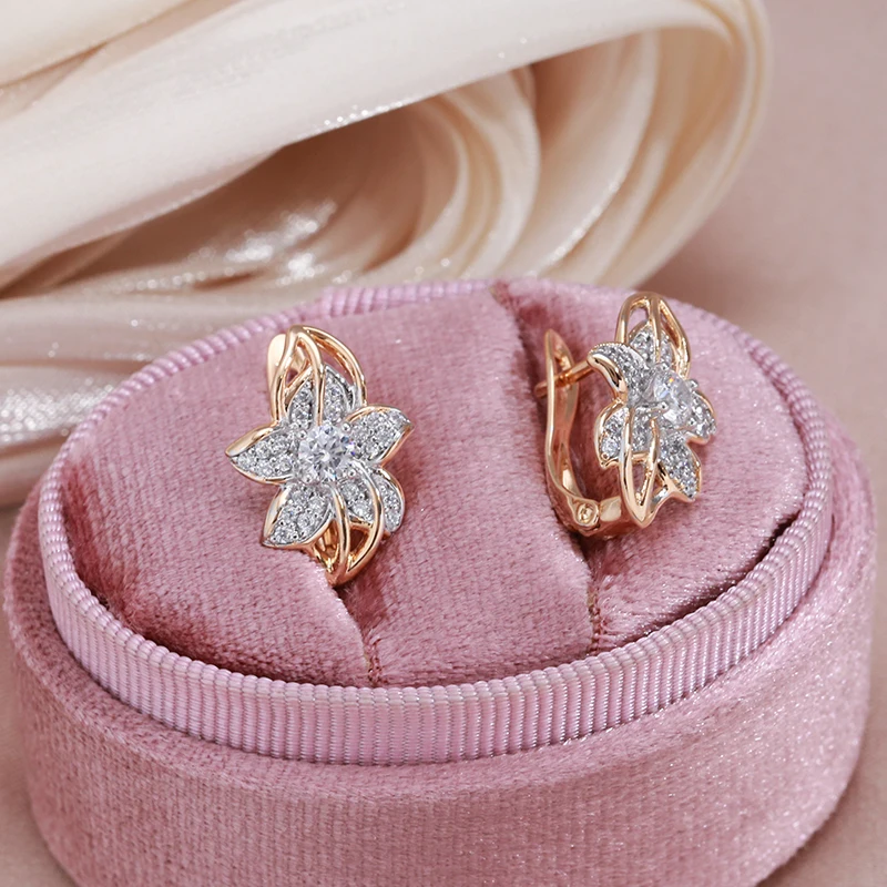 Gold Color Silver Plated Flower Earrings