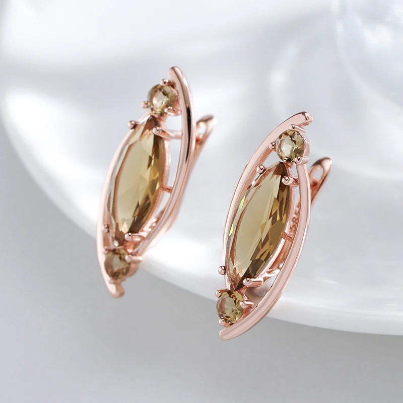 Light Brown Crystal Long English Earrings