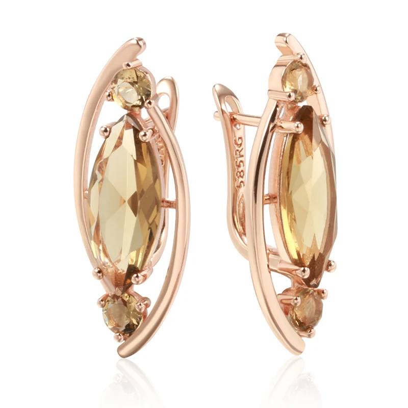 Light Brown Crystal Long English Earrings