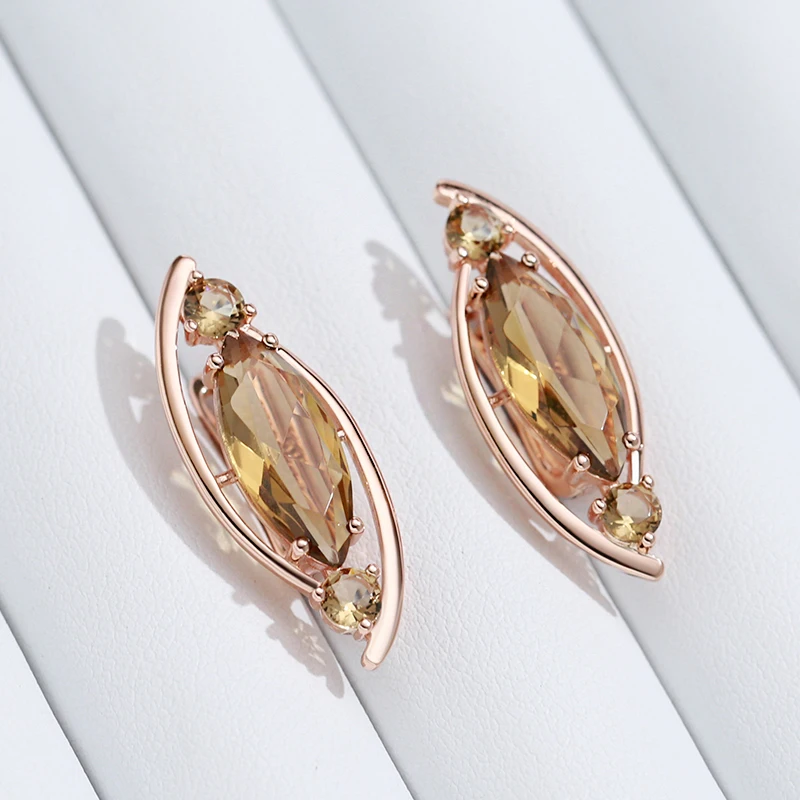 Light Brown Crystal Long English Earrings