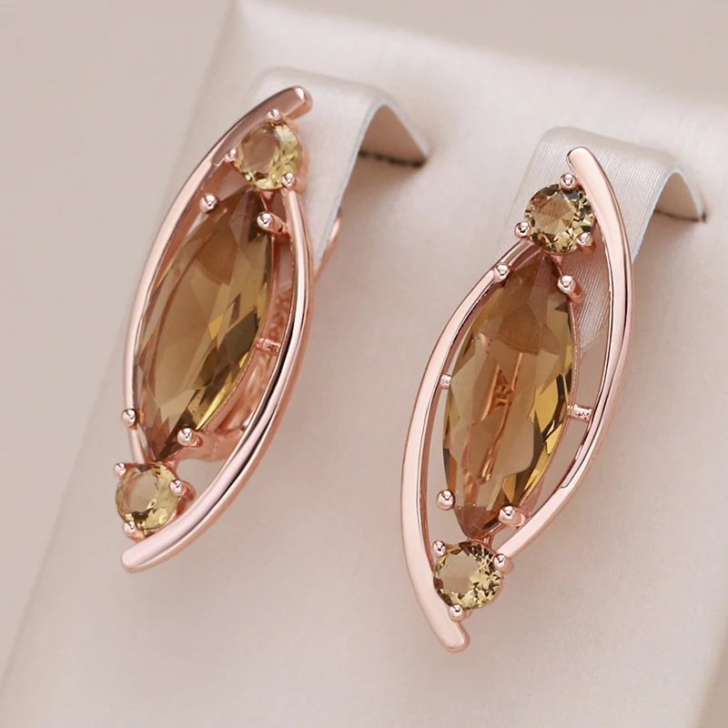 Light Brown Crystal Long English Earrings