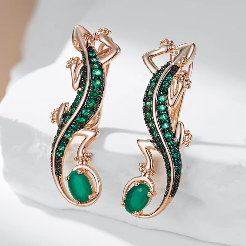 Green Natural Zircon Lizard Drop Earrings