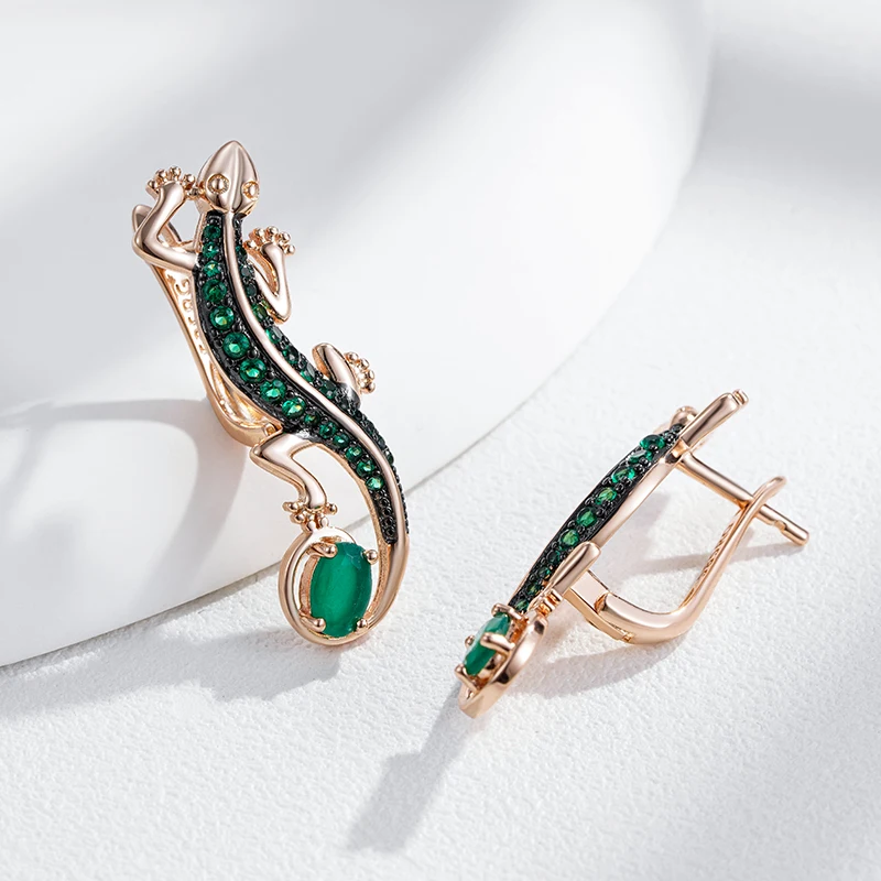 Green Natural Zircon Lizard Drop Earrings