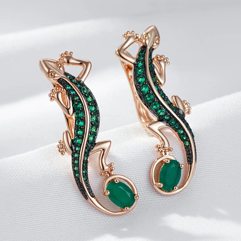Green Natural Zircon Lizard Drop Earrings