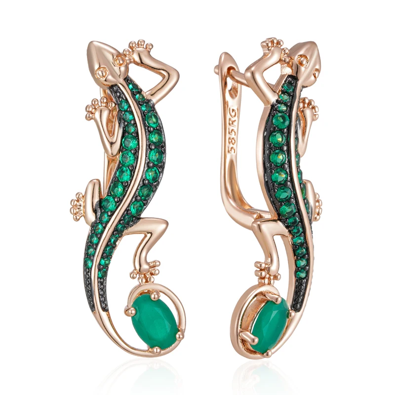 Green Natural Zircon Lizard Drop Earrings