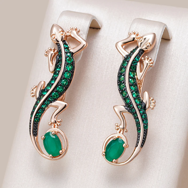 Green Natural Zircon Lizard Drop Earrings