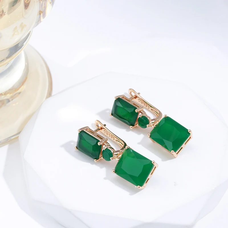 Square Dark Green Zircon Drop Earrings
