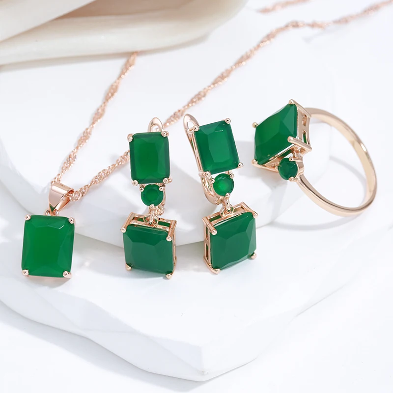Square Dark Green Zircon Drop Earrings