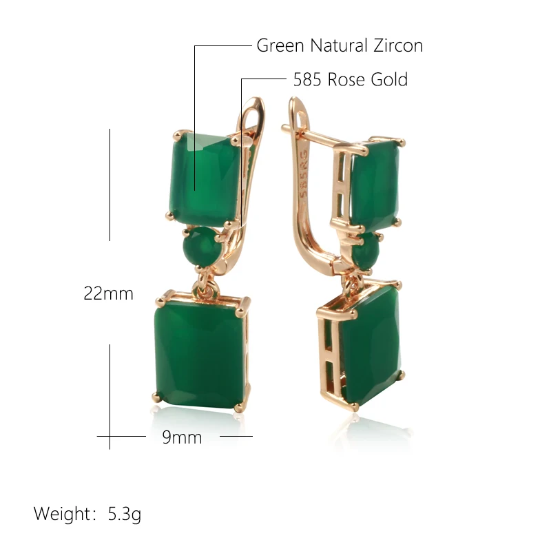 Square Dark Green Zircon Drop Earrings