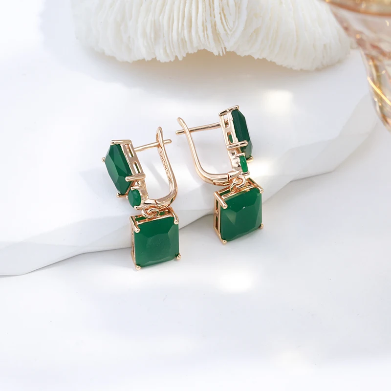 Square Dark Green Zircon Drop Earrings