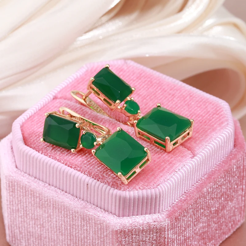 Square Dark Green Zircon Drop Earrings