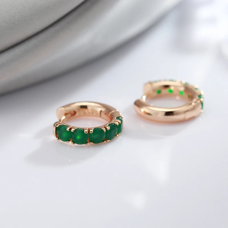 Opal Dark Green Stone Hoop Earrings